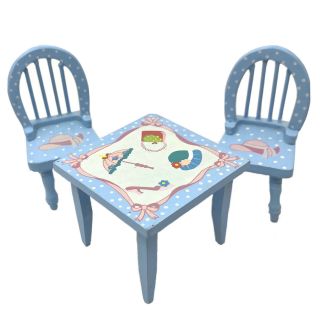 Vtg Dollhouse Miniature Furniture Light Blue Table Chairs Tea Set