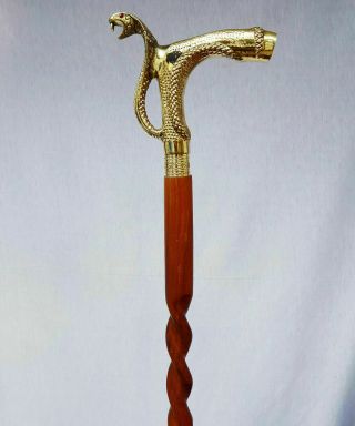Designer Brass Snake Head Handle Wooden Walking Stick Cane Handmade Gift