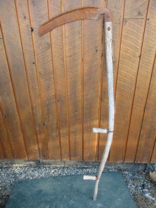 Vintage 60 " Long Scythe Hay Grain Sickle Farm Tool Blade 18 " Long Decoration