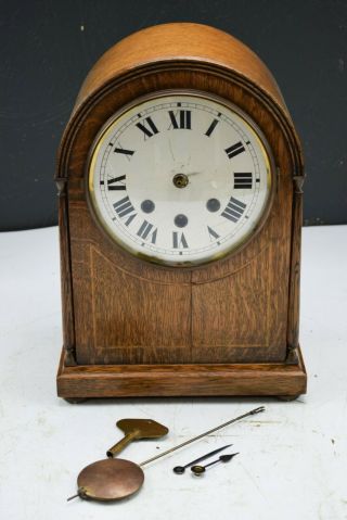 Large Antique C.  1920s French Oak Westminster Chime Mantel Clock