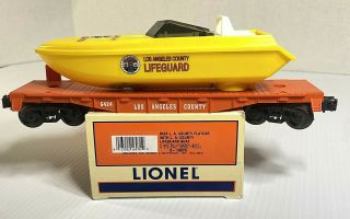 Lionel O Gauge 6 - 16970 L.  A.  County Lifeguard Flatcar 6424 With L.  A.  County Boat