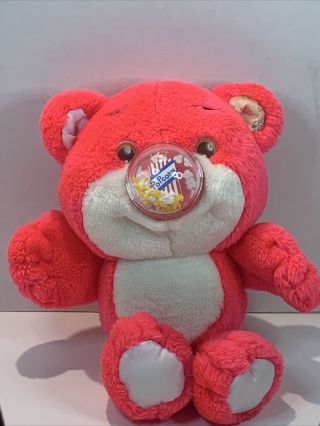 Vtg Playskool Nosy Bear Pink Plush Popcorn Nose 1987 Stuffed Animal 10 "