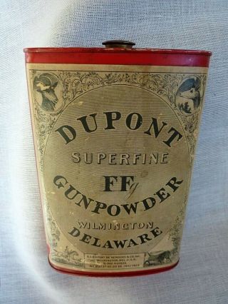 Rare Antique Powder Tin (1924) Dupont Superfine Ff Gunpowder Flask / Tin Nr