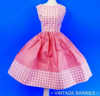Barbie Doll Sized Pink & White Dress Near Vintage 1960 
