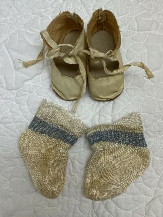 Vintage Oilcloth Shoes Rayon Socks For Antique Bisque Composition Doll 2 3/4” L