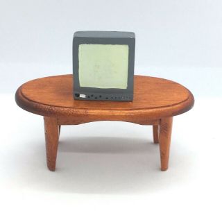 Vintage Wooden Table With Television Set Dolls House Furniture