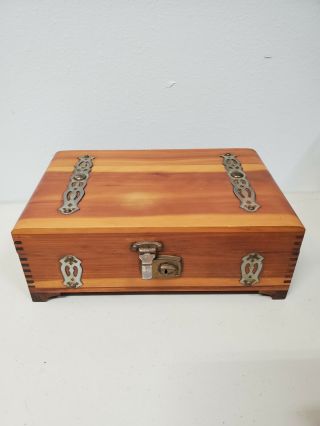 Vintage Cedar Chest Table Top Jewelry Box Collectible Organizer