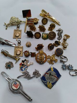 Estate Junk Drawer Mixed Antique/vintage Pins,  Tie Clips,  Earrings See Pictures