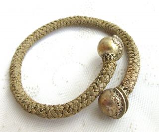 Antique Victorian Etruscan Revival Braided Gold Tone Mesh Coil Bracelet
