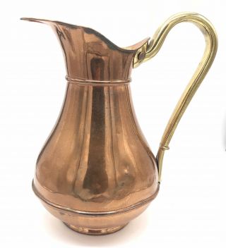 Antique Vintage 13” Large Brass Copper Pitcher Brass Handle Primitive