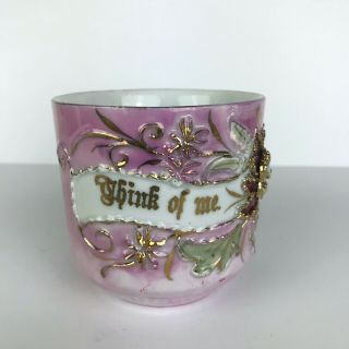 Antique German Porcelain Shaving Mug Pink Raised Floral Think Of Me