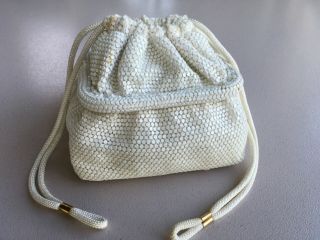 Vintage Retro White Chainmail Drawstring Evening Bag/purse Handbag (h)