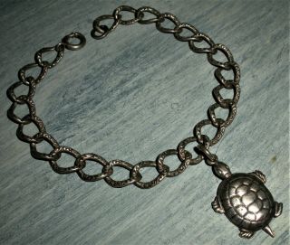 Antique C1880 Victorian Art Nouveau Turtle Charm Bracelet Sterling Silver Vafo