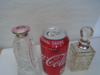 Fine Quality Antique Cut Glass & Silver Scent Bottles With Pink Enamel