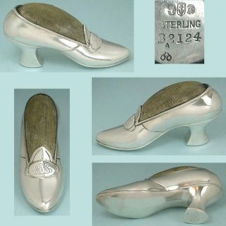 Antique American Sterling Silver Shoe Pincushion By Gorham Dated 1891