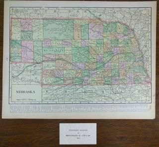 Vintage 1902 Nebraska Map 14 " X11 " Old Antique Omaha Grand Island