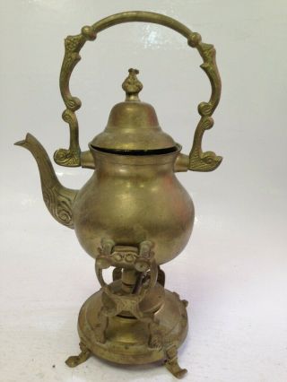 Vintage Brass Collectible Kettle With Stand And Burner Ornate Kitchenware 890