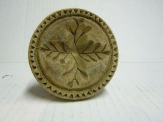 Antique Carved Wooden Butter Stamp Mold Press 3 ",  Vintage