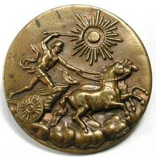 Lg Sz Antique Button With Brass God Apollo In His Chariot - 1 & 3/8 "