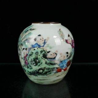Antique China Yongzheng Sign Rare Pastel Baby Play Pattern Jar