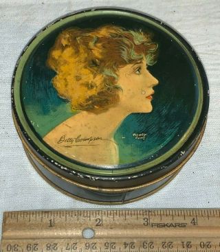 Antique Canco Beautibox Tin Litho Can Betty Compson Movie Star Henry Clive Art