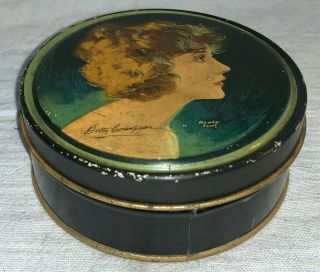 ANTIQUE CANCO BEAUTIBOX TIN LITHO CAN BETTY COMPSON MOVIE STAR HENRY CLIVE ART 2