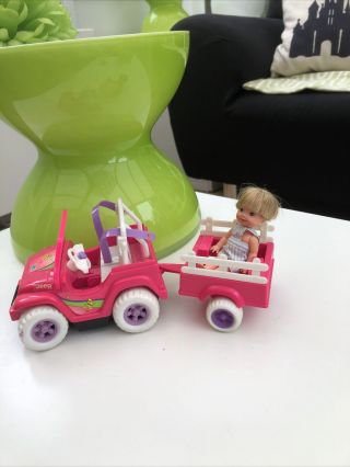 Vintage 1997 Barbie Kelly Jeep With Baby Tommy