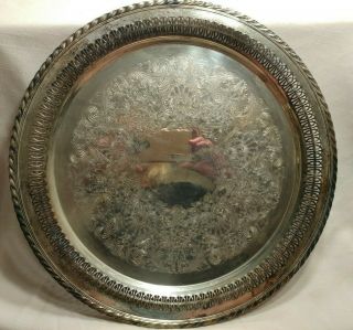 Vintage Wm Rogers Silver Plated 15 " Round Ornate Serving Tray Platter 4172