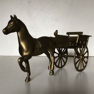 Vintage Horse And Cart Ornament Cast Metal Antiqued Brass Effect L27cm H14cm