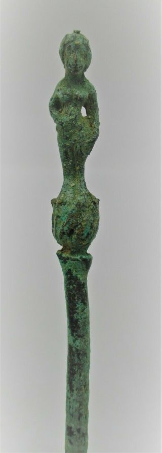 European Finds Ancient Roman Bronze Clothing Or Hair Pin With Man On Top
