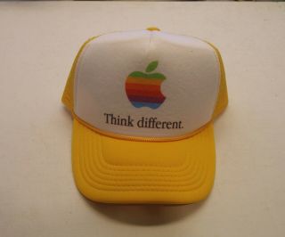 Apple Computer Rainbow Logo Think Different Hat - Yellow W/black Letters,