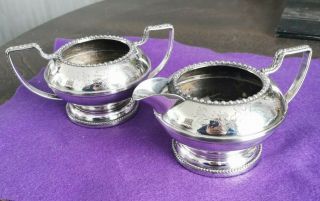 , Vintage,  Hand Engraved,  Silver Plated Sugar Bowl And Creamer.