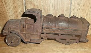 Antique Cast Iron Truck Champion Gas And Motor Oil.  8 " Long,  See Photos