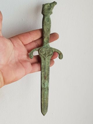 Rare 1200 B.  C.  Ancient Luristan,  Dagger,  Sword.  Zoomorphic Terminal.  345 Gr.  264mm