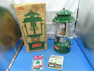 Vintage Coleman Camping Lantern Green Model 220f W/ Box