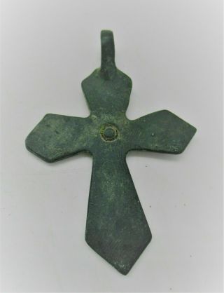 Ancient Byzantine Bronze Crusaders Cross Amulet With Dots Wearable