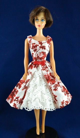 Barbie Handmade Red Roses & Lace Dress For Vintage Barbie D5