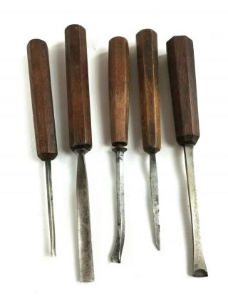 5 Antique Wood Carving Tools.  Chisels.  Uk.  Makers Are; Ward,  Frost & Hill