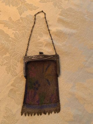 Antique Whiting & Davis Mesh Purse Art Deco Butterfly And Flowers