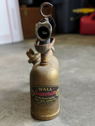 Vintage Antique P.  Wall Superior - Brass Gas Blow Torch - Grove City,  Pa -