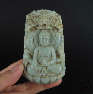 Old Natural Chinese Jadeite Emerald Jade Pendant Netsuke Kwanyin