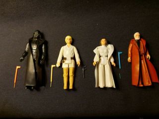 4 Kenner 1977 Star Wars Figures Luke Skywalker Saber Darth Leia Kenobi