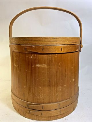 Vintage Primitive Xx - Large Wooden Firkin Sugar Bucket/pantry Box W/lid & Handle