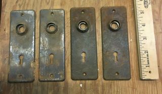 Set Of 4 Vintage Antique 5 3/4 " Door Knob Backplate Skeleton Key Back Plates