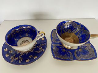 Demi - Tasse Cup/saucer Set Of 2 Antique Cobalt Blue With Gold (bavaria Germany)