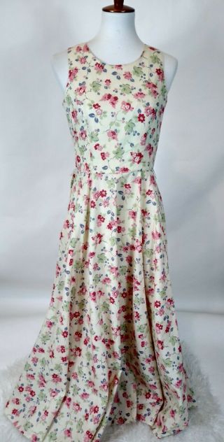 Vintage Laura Ashley Pastel Floral Print Cotton Maxi Dress Made In Hungary Sz 8