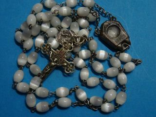 Antique Mother Of Pearl Rosary France // 1900 / Lourdes Water Center Medal