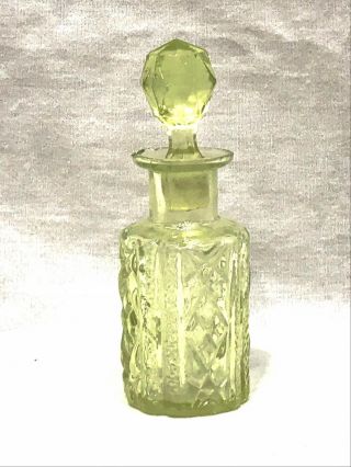 Antique Val St Lambert Vaseline Glass Stoppered Perfume Bottle 5” Tall C1880s