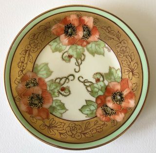 Antique T&v Limoges Hand Painted Signed Plate Poppy Gold Pickard Twin Poppies