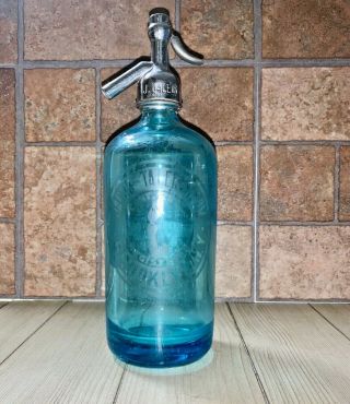 Jacob Taleisnikow Antique Vintage Blue Seltzer Bottle From Brooklyn Ny